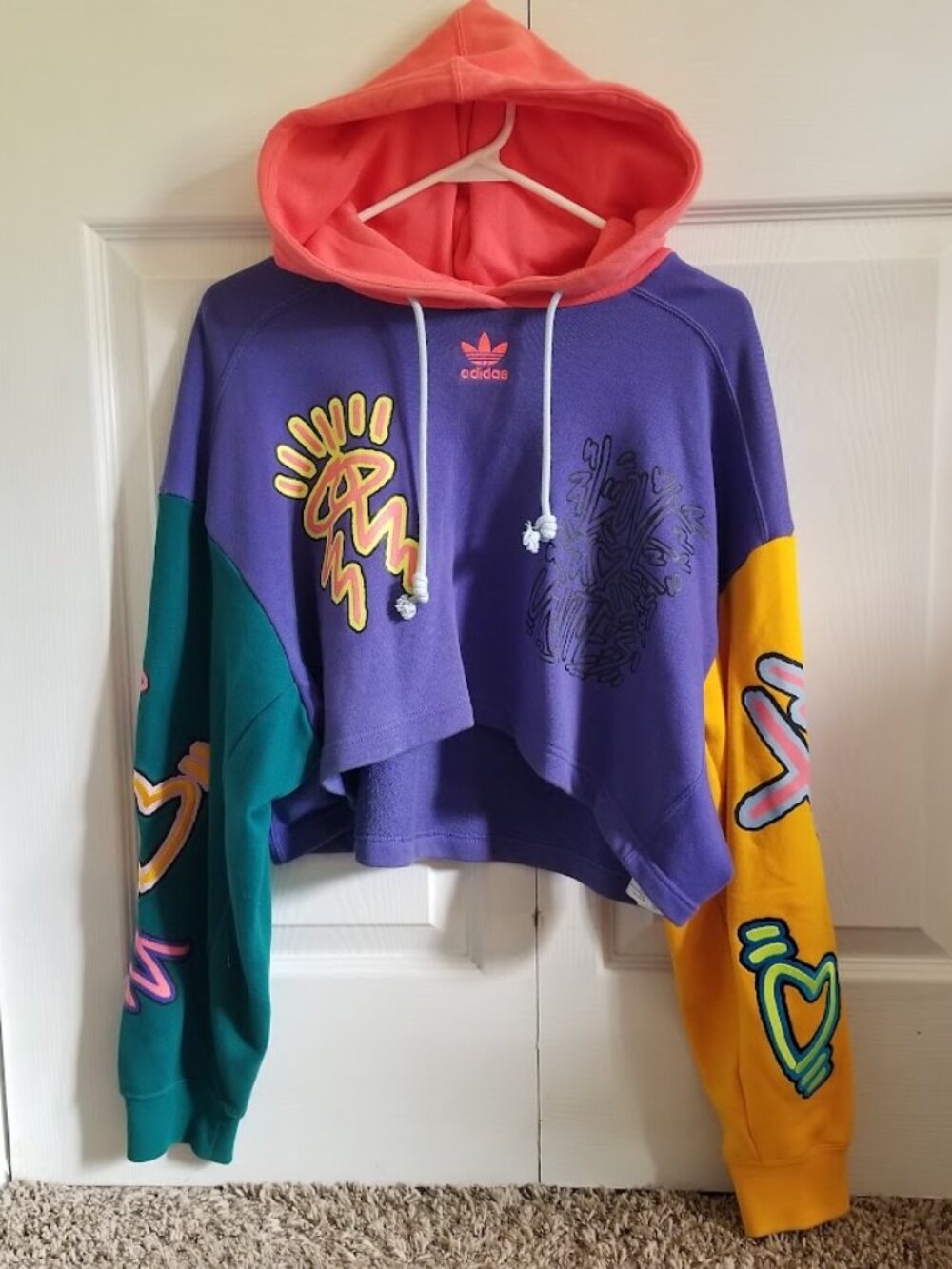 Adidas Women's Hoodie Small Colorblock Love Unites Kris Andrew Cropped Pride - Picture 2 of 11